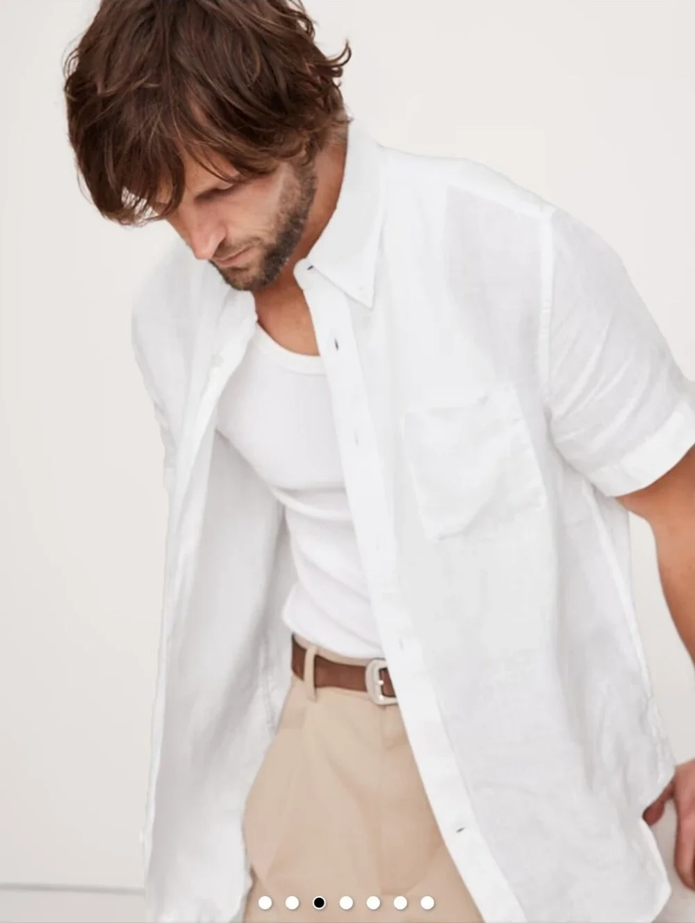 NWOT Banana Republic White Standard-Fit Linen Short-Sleeve Shirt Size Large